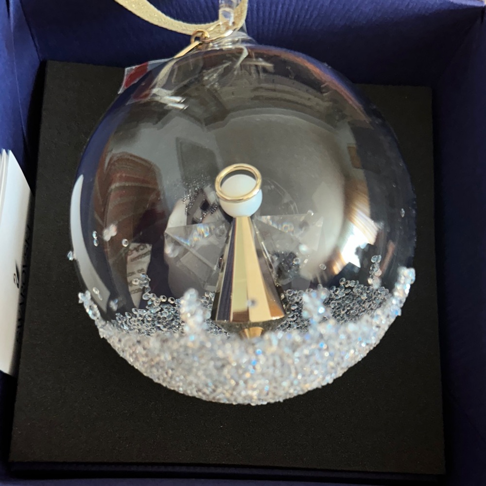 Swarovski Angel Ornament in crystal encrusted snow globe Navy Box